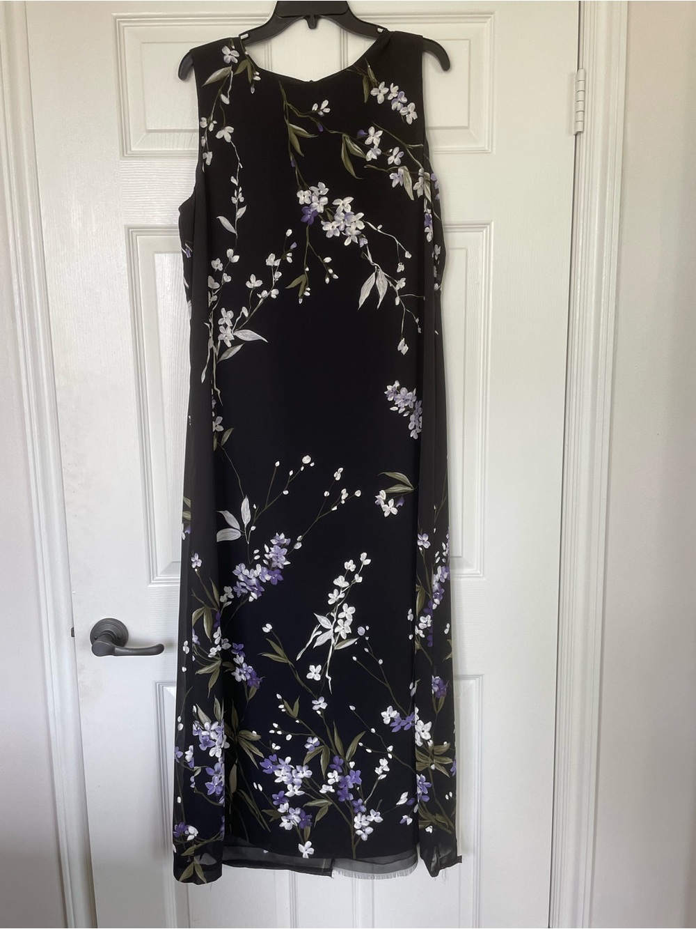 Evan Picone Black Maxi Dress with Purple & White Floral Print